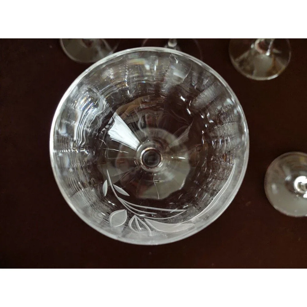 Spiegelau Blown Bavarian Cut Crystal  Etched Leaf Mid-Century Wine Glasses SPI57